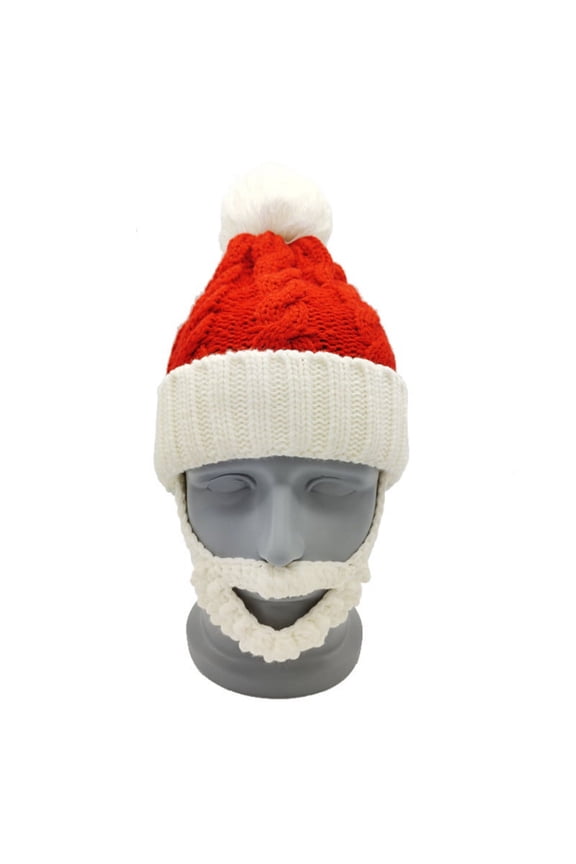 Beard Santa Hat Warm Winter Knitted Beanie Cap for Adults Kids Xmas Decoration