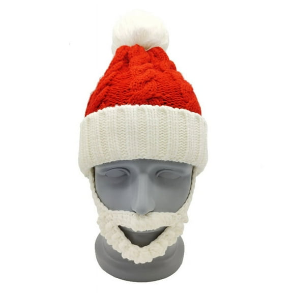 Beard Santa Hat Warm Winter Knitted Beanie Cap for Adults Kids Xmas Decoration