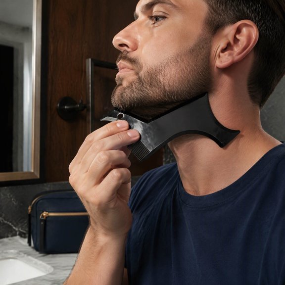 Beard Shaping Styling Template,Plastic Beard Guide Tool,Reusable Beard Stencil,Portable Grooming Accessory,Men Shaping Helper(Black)
