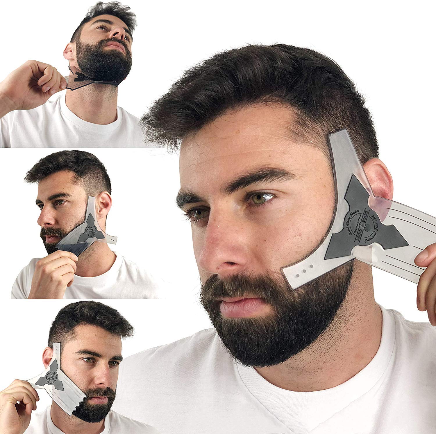 Beard Shaping Tool Kit for Men [Comb & Pencil Liner Included], Shaper Template Guide Tools for Trimming Hairline, Perfect Barber Trimmer Line Goatee Lineup for Styling, Black Mustache