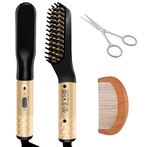Beard Straightener Brush Kit, for Men Beard Straightener Suit Brush to Straighten Hair Scissors