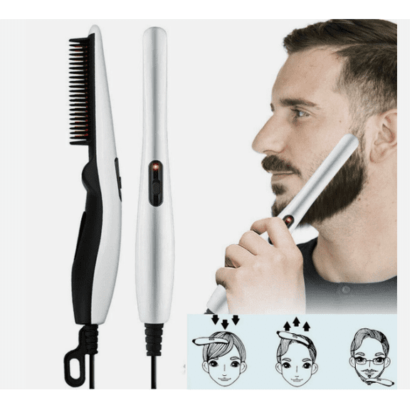 Beard Straightener Brush for Men  Ceramic Ionic Anti-Scald Hot Comb Hair Straightening Brush  Perfect Grooming Gift