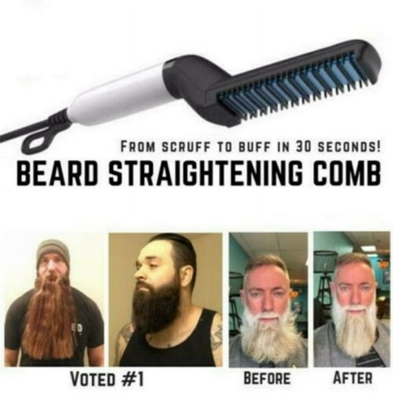 Beard Straightener Electric Hot Comb for Men - Quick Styling Bread Brush for Curly Hair Beard