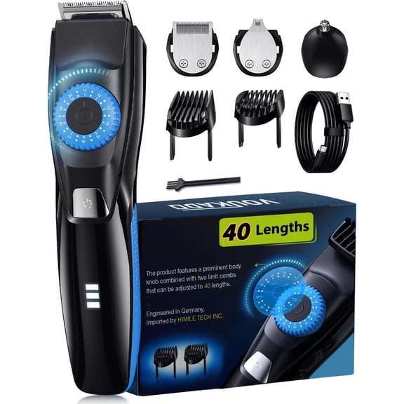 Beard Trimmer for Men, 120-Min Cordless Runtime, 0.5mm Precision Dial (40 Settings) - Constant Power & IPX7 Hair Clipper Kit with Detailer & Nose Trimmer, USB-C Quick Charge