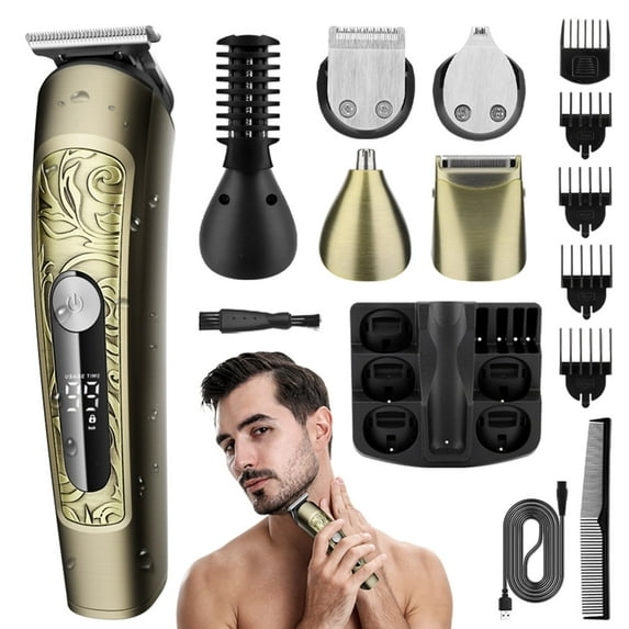 Beard Trimmer for Men, 6-in-1 Waterproof Hair Clippers and Trimmers Set, Electric Razor Shavers, Cordless Nose Hair Trimmer, Men's Grooming Kit for Ear, Body, Face, Mustache - Men's Gifts