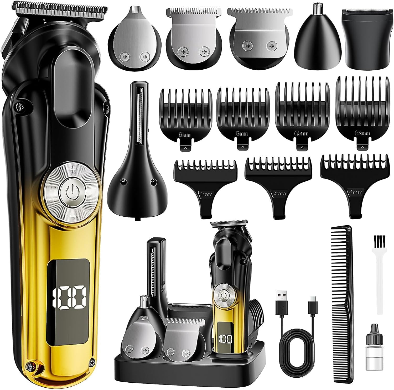 Beard Trimmer for Men, IPX6 Waterproof Electric Shaver Razor&Cordless Hair Clipper Grooming Kit Hair Trimmer for Nose, Body, Face and Mustache, Gifts for Men