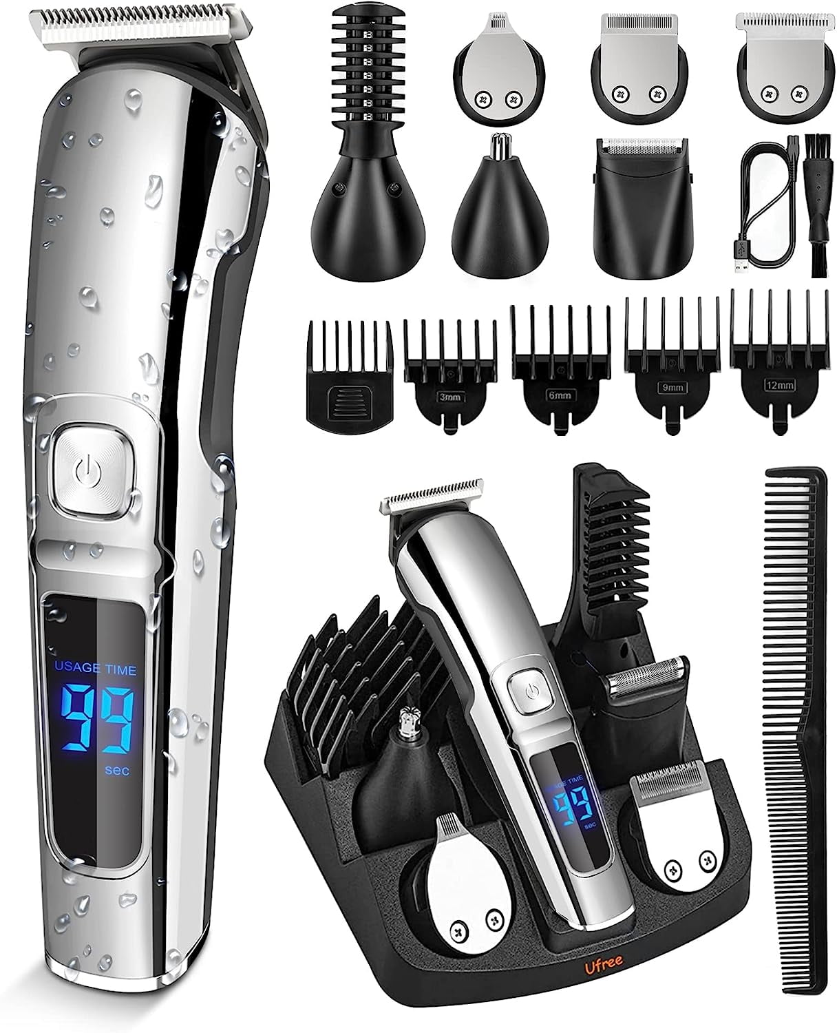 Beard Trimmer for Men, Waterproof Electric Hair Trimmer Beard Grooming Kit Mustache Nose Hair , Cordless Hair Clippers Electric Razor for Men, Gifts for Men Father