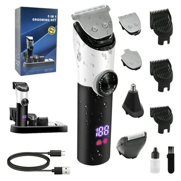 Beard Trimmer for Men - 5-in-1 Professional Electric Hair Clippers with LED Display, Electric Razor for Nose/Face/Body/ - Clippers and Trimmers set