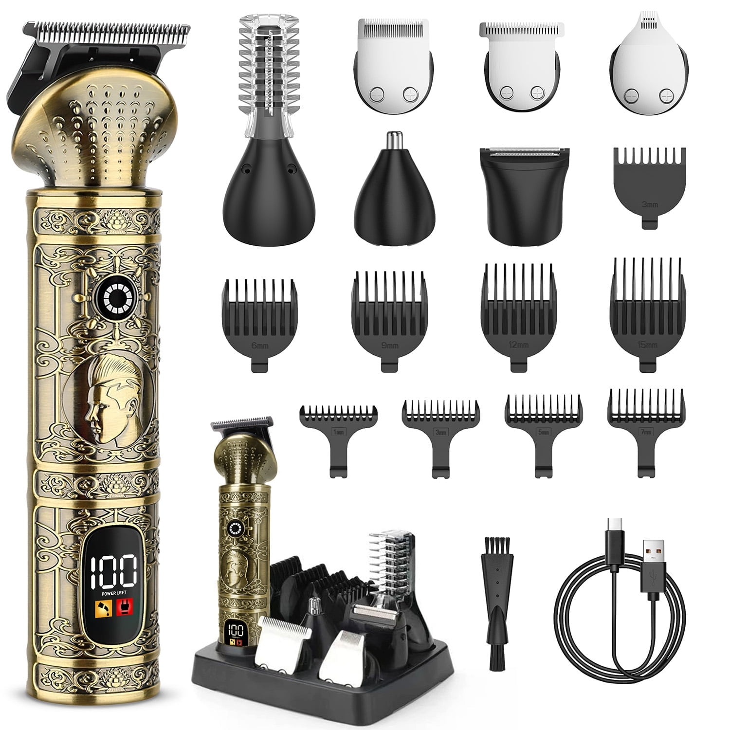 Beard Trimmer for Men, 6 in 1 T-Blade Hair Clippers,  Electric Razor Shavers for Men, LED Display, Grooming Kit for Nose Mustache Body Facial Men Gifts