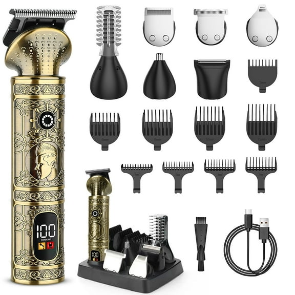 Beard Trimmer for Men, 6 in 1 T-Blade Hair Clippers, Electric Razor Shavers for Men, LED Display, Grooming Kit for Nose Mustache Body Facial Men Gifts