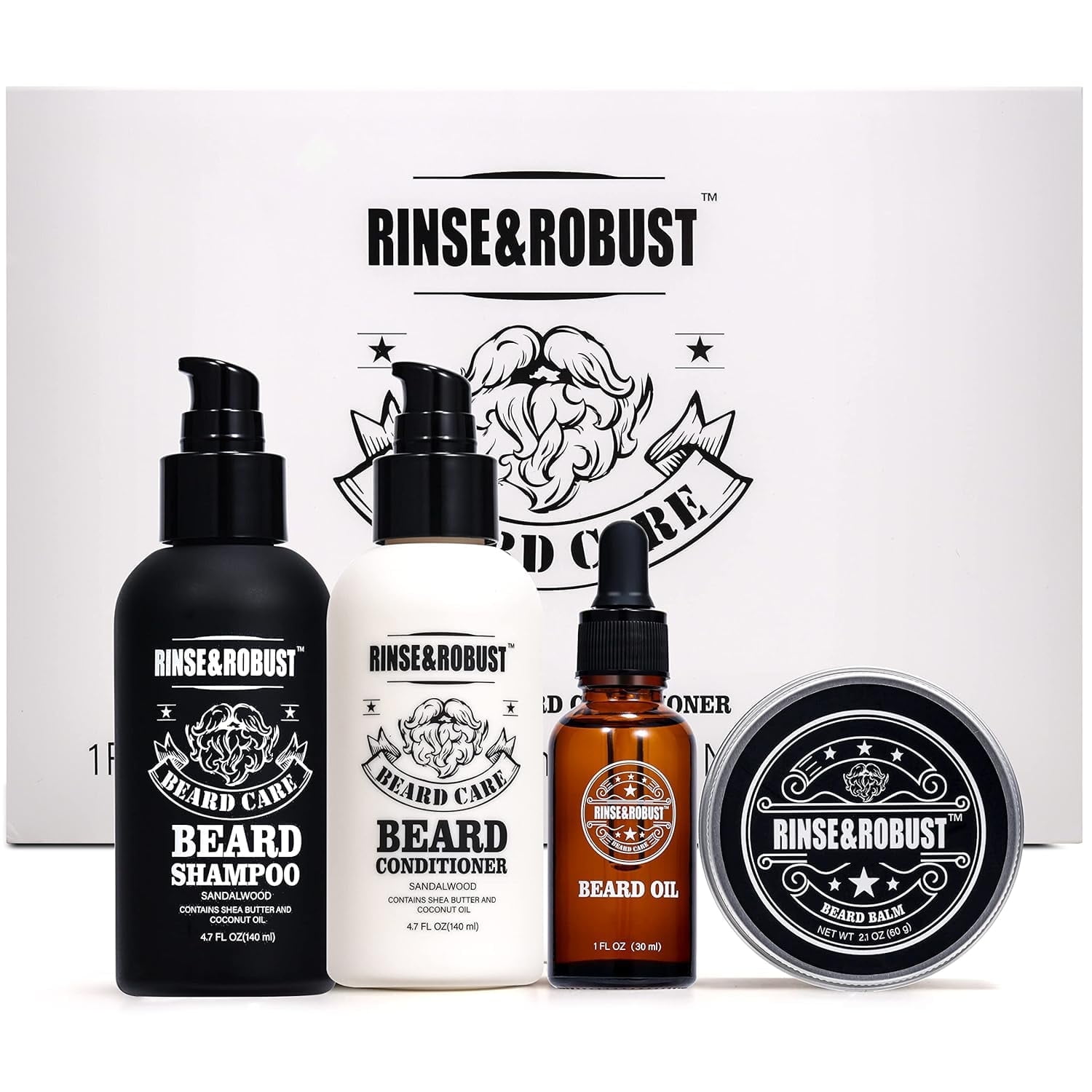 Beard Wash & Conditioner Set - Beard Grooming Care Kits for Men Fathers Day with Beard Shampoo, Beard Conditioner, Beard Oil, Beard Balm