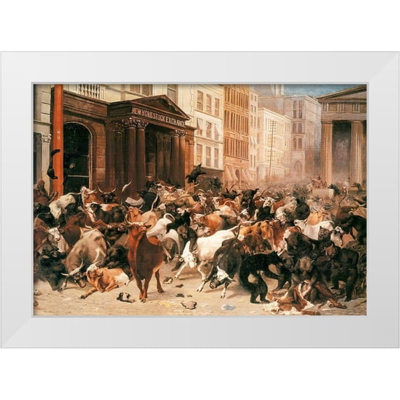Beard, William Holbrook 32x23 White Modern Wood Framed Museum Art Print Titled - Bulls and Bears in the Market