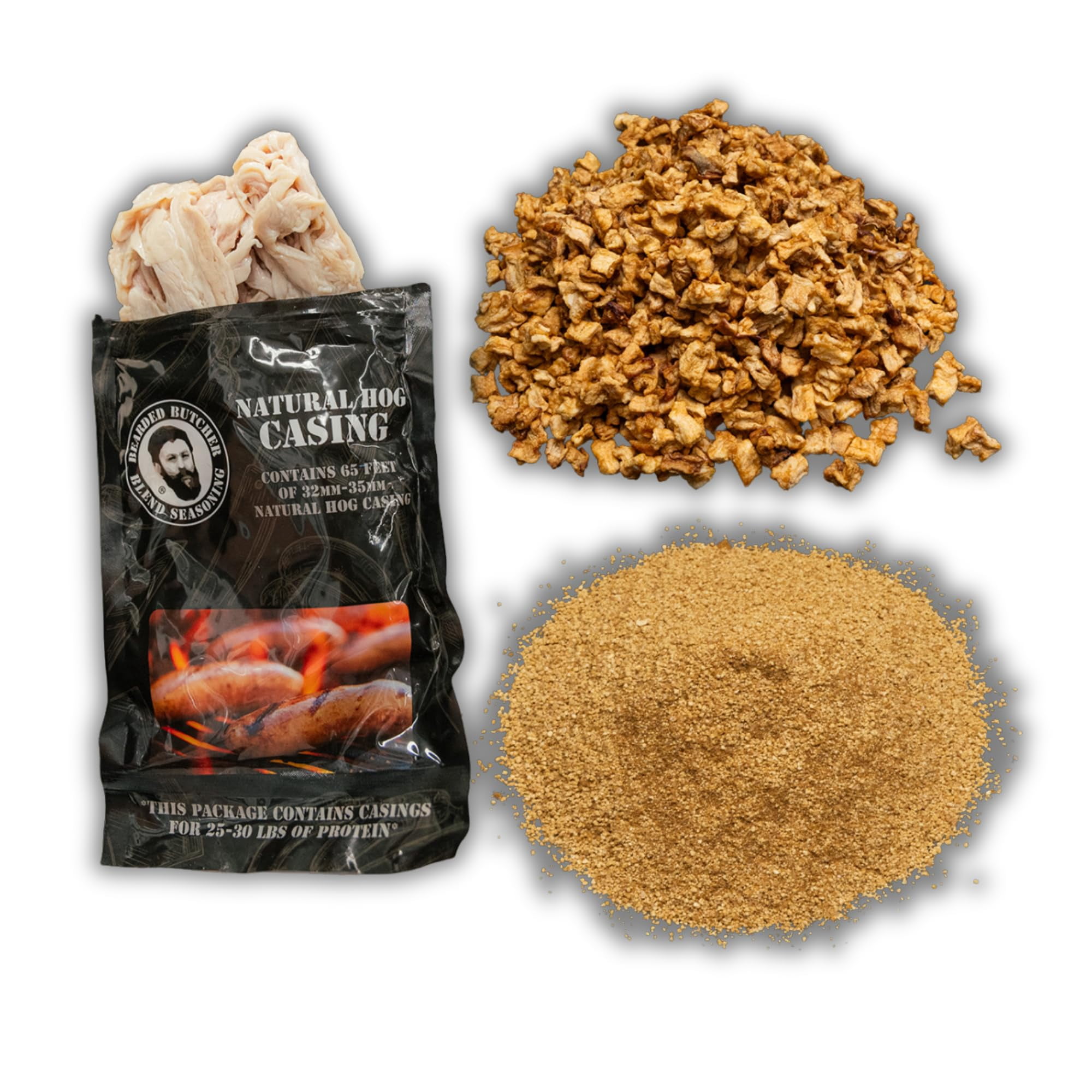 The Bearded Butchers Apple Cinnamon Bratwurst DIY Kit – Sweet & Savory Brats – Includes Apple Cinnamon Seasoning, Dried Apples & 32mm-35mm Natural Hog Casings – For Up to 25 lbs Meat