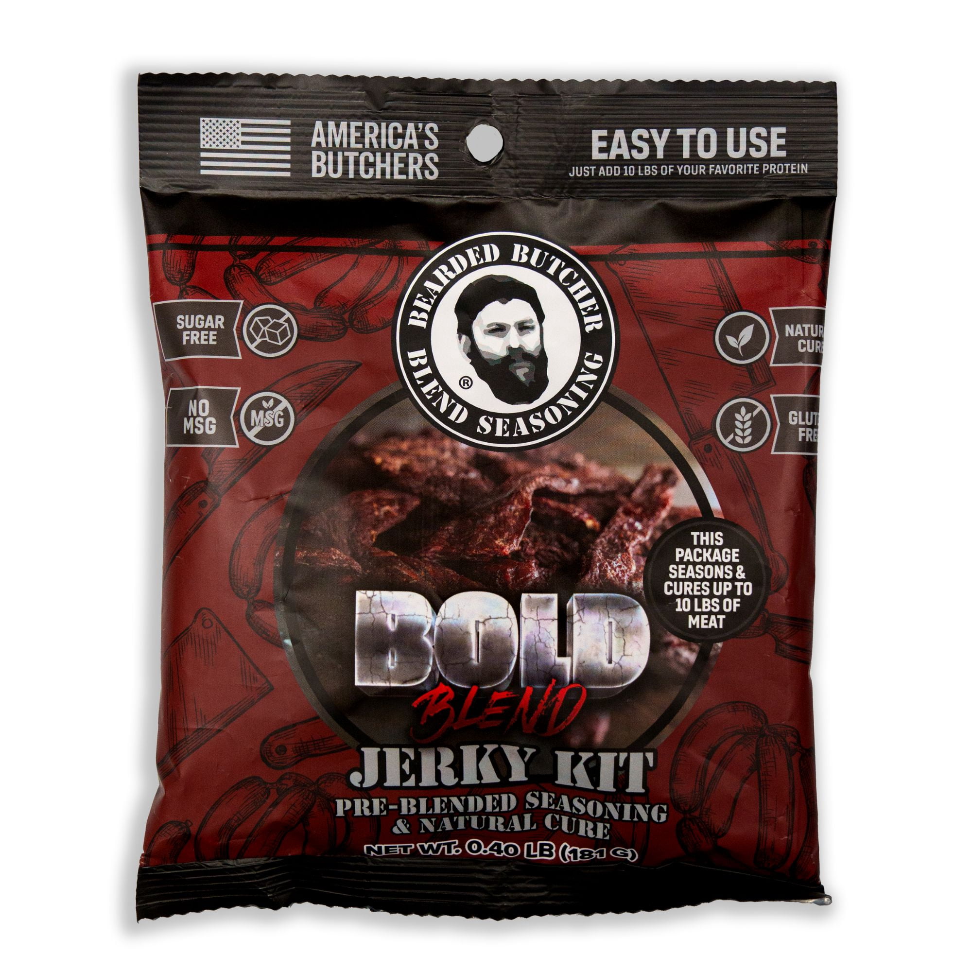 Bearded Butchers Bold Jerky Seasoning DIY Kit, Seasons 10 lbs of Meat, Includes Jerky Seasoning and Curing Salt
