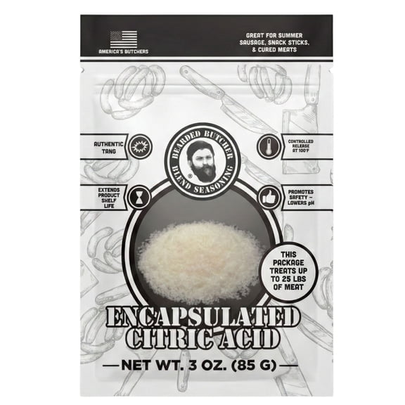 Bearded Butchers Encapsulated Citric Acid 60%, 3 oz Pack, Non-GMO, Sausage Tang Flavor for Meat Processing Makes 25 lb of Summer Sausage, Jerky, Beef Sticks
