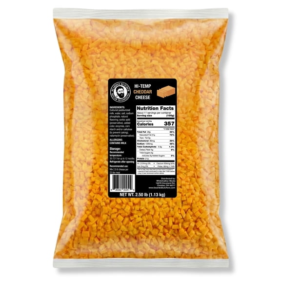 Bearded Butchers High-Temp Cheddar Cheese 2.5 lb 1/4" Cubes for Sa ge, Brats & More