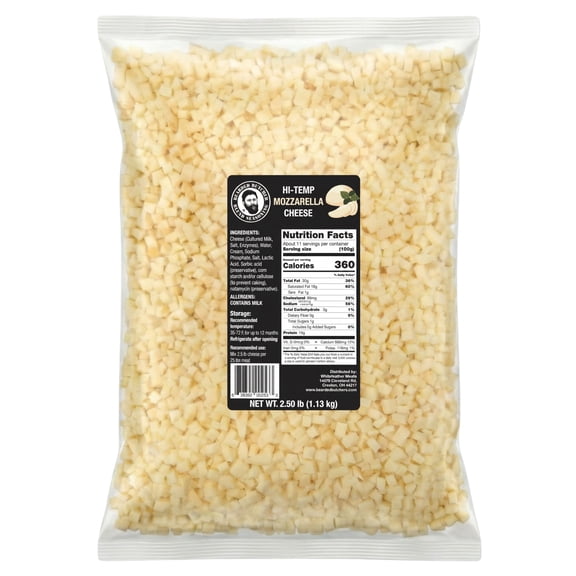 Bearded Butchers High-Temp Mozzarella Cheese 2.5 lb Bag  Diced, Non-Melting Cheese for Meat