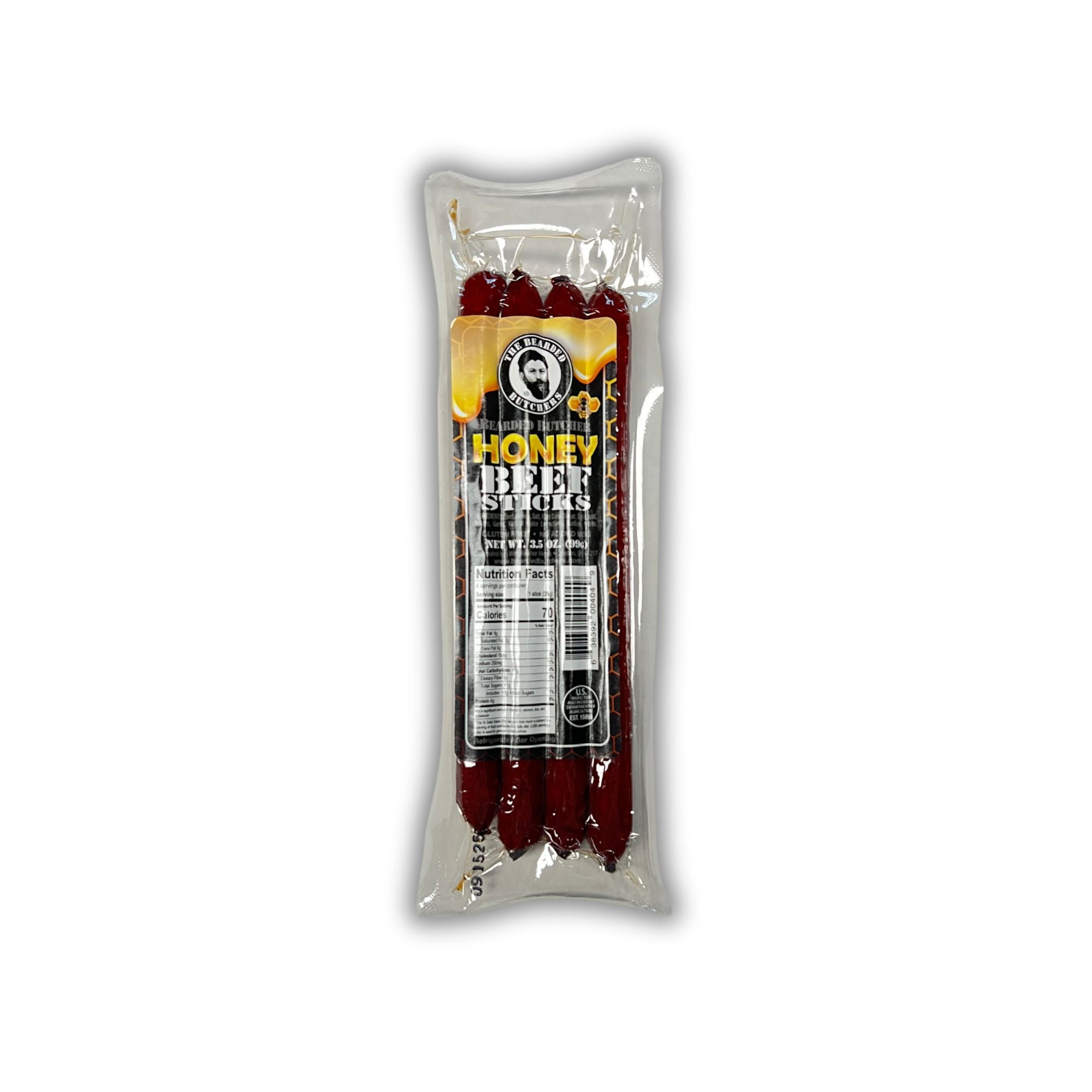 Bearded Butchers Honey Beef Sticks, 3.5 oz, 4 Sticks per Pack  Sweet and Savory Flavor, 16g Protein per Pack, Gluten-Free, No MSG, Ready to Eat
