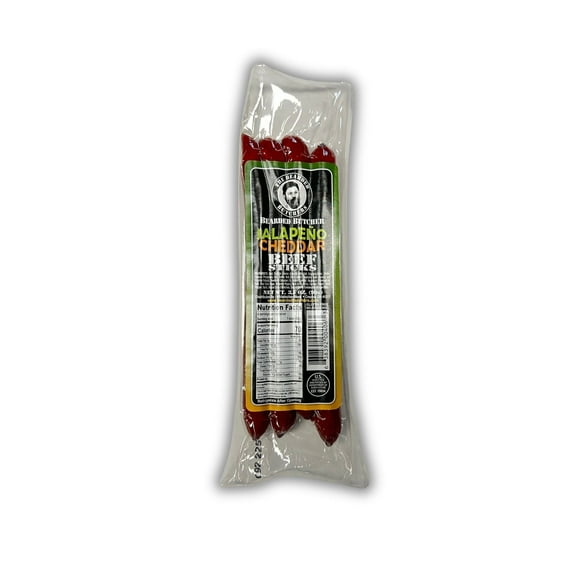 Bearded Butchers Jalapeno Cheddar Beef Sticks, 3.5 oz, 4 Sticks per pack, Gluten Free, 16g of Protein per Pack, Ready to Eat Snack