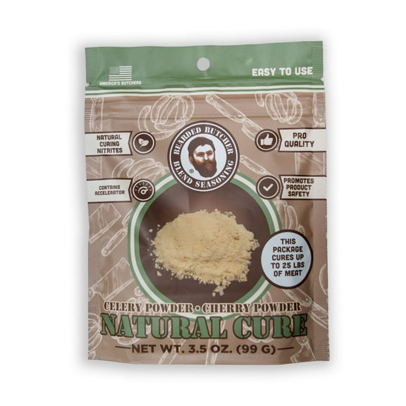 Bearded Butchers Natural Cure 3.5 oz, Celery and Cherry Juice Powder for 25 lbs Meat, Make Snack Sticks, Jerky, Bacon, & More