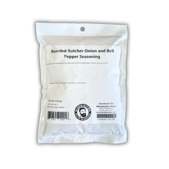 Bearded Butchers Onion and Bell Pepper Seasoning, 15 oz  For Up to 25 lbs of Meat  Perfect for Bratwurst, Sausage, and More  No MSG, No Sugar  Mild Flavor with Crisp Vegetable Taste