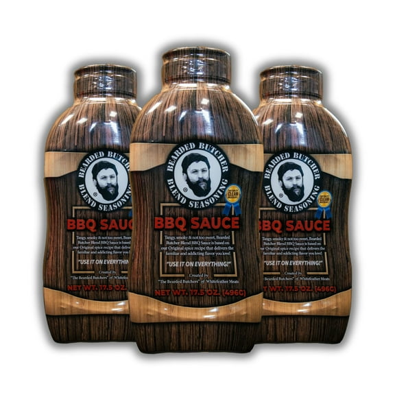 Bearded Butchers Original BBQ Sauce 17.5 oz, Pack of 3  Tangy and Smoky Flavor, Gluten Free, No MSG, Made with Real Ingredients, Perfect for Ribs, Brisket, Burgers, Fries