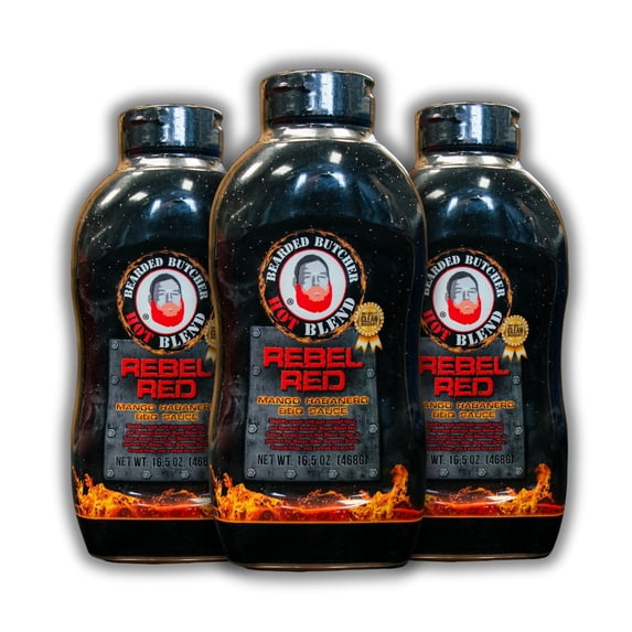 Bearded Butchers Rebel Red BBQ Sauce, 16.5 oz Pack of 3 - Mango Habanero, Sweet and Spicy, Gluten Free, No MSG, Natural Ingredients
