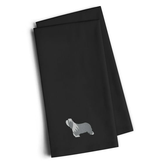 Bearded Collie Black Embroidered Towel Set of 2