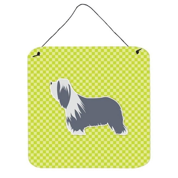 Bearded Collie Checkerboard Green Wall or Door Hanging Prints
