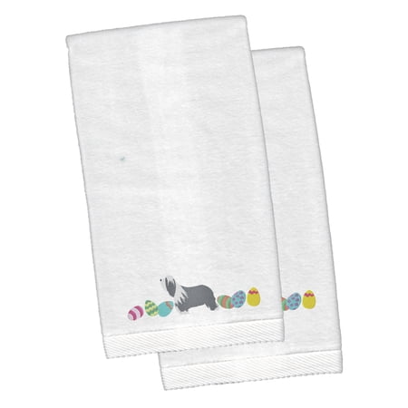 Bearded Collie Easter White Embroidered Plush Hand Towel Set of 2