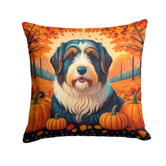 Bearded Collie Fall Fabric Decorative Pillow 14 in x 14 in