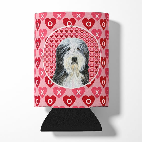 Bearded Collie Hearts Love and Valentines Day Portrait Can or Bottle Hugger