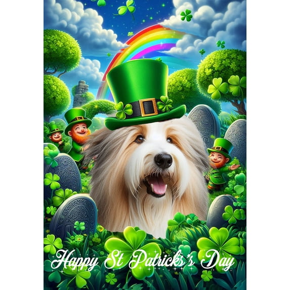 Bearded Collie Tan/White - Best of Breed Saint Patricks Day Outdoor House Flag 28" x 40" Mailbox Flag Dog Flag