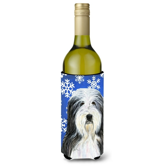 Bearded Collie Winter Snowflakes Holiday Wine Bottle Hugger
