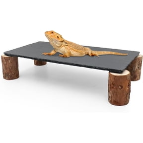 Bearded Dragon Basking Platform, Slate Rocks for Reptiles with Wooden Pile, Leopard Gecko Hides and Caves, Reptile Tank Accessories for Bearded Dragons, Geckos, Ball Pythons, Tortoise (Black, Large)