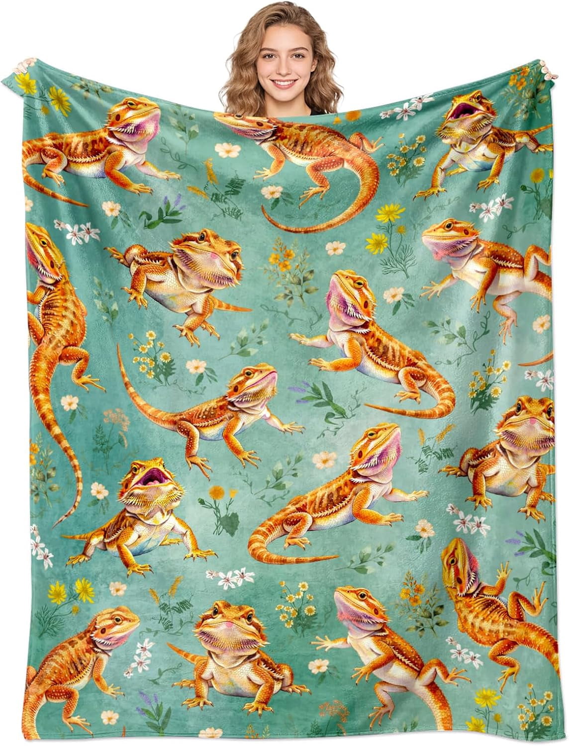 Bearded Dragon Blanket with Floral Pattern for Couch and Bed - Walmart.com