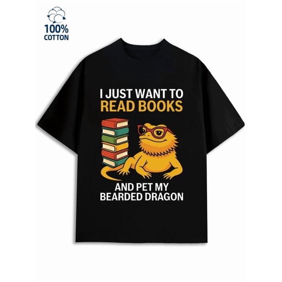 Bearded Dragon Books men's funny humor 180G 100% Cotton black wife vintage Trendy Unisex Shirt Graphic tshirts Vintage Unisex Shirt Printed tshirts Retro Unisex Shirt Cotton tshirts