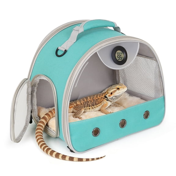 Bearded Dragon Carrier, Reptile Travel Bag with Built-in Thermometer Hygrometer, Breathable Small Animal Carrier with Clear View Window, Portable Lizard Habitat for Ball Python