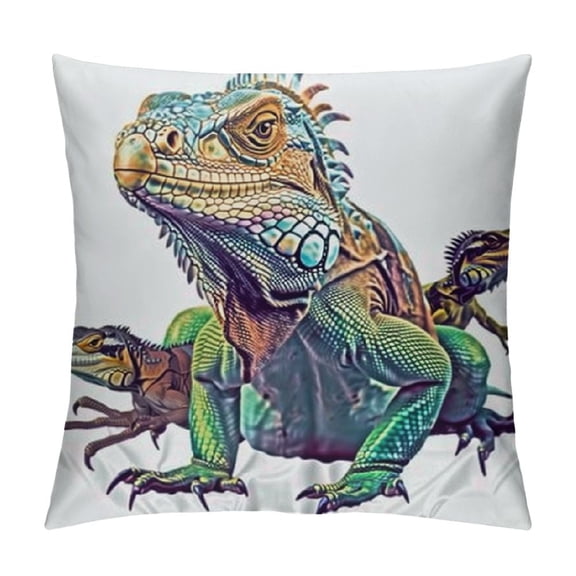 Bearded Dragon Decorative Throw Pillow Case Savannah Monitor Iguana Lizard Friendship Herpetology Pattern, Cushion Cover for Couch Living Room Car, , White and Multicolor