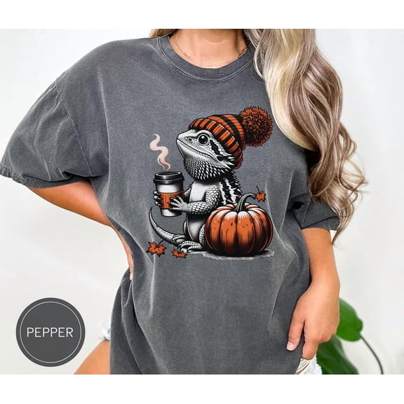 Bearded Dragon Fall T-Shirt, Reptile Lover Gift Comfort Colors T-Shirt, Pet Lizard, Vintage Beardie Gift For Owner Tee,Pepper Color,Size XL