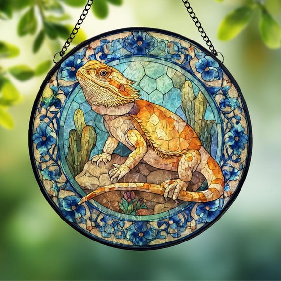 Bearded Dragon Glass Suncatcher, Lizard Desert Window Hanging Reptile Lover, 7.9 in