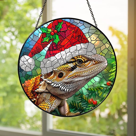 Bearded Dragon Glass Suncatcher, Reptile Window Ornament, 7.9 in