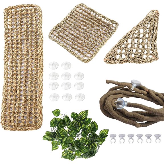 Bearded Dragon Hammock,Reptile Lounger Natural Seagrass Lizard Hammocks Habitat Tank Accessories Jungle Climber Vines Flexible Leaves Decor for Climbing Reptiles Chameleon Gecko Snakes