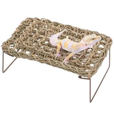 Bearded Dragon Hammock Reptile Tank Accessories Decor Basking Platform Metal Legs Bed Habitat for Lizard Leopard Gecko Snake Hermit Crab and Frog (Rectangle)