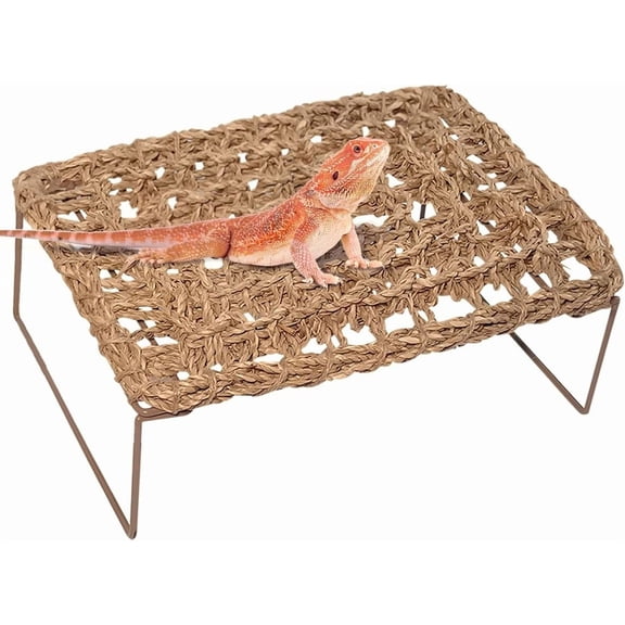 Bearded Dragon Hammock, Reptile Tank Accessories Decor, Basking Platform Metal Legs Bed Habitat for Lizard Leopard Gecko Snake Hermit Crab and Frog (Rectangle)