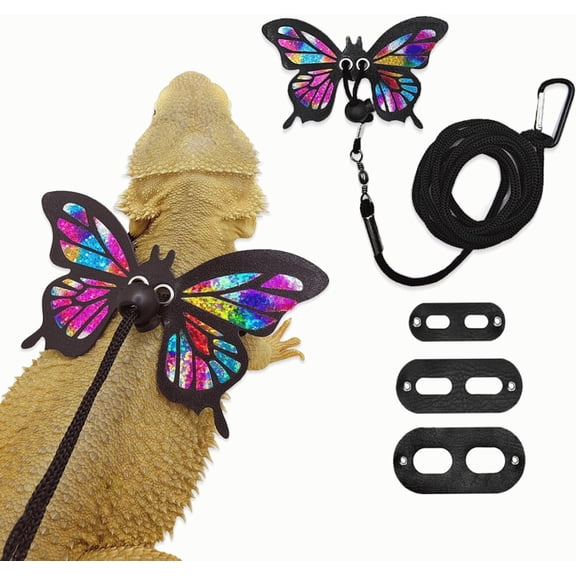 Bearded Dragon Harness Leash Set Adjustable 3PC Leather Vest Butterfly Wings Harness Lizard Outdoor Walking Control Rope for Iguana Gecko Chameleon Hamster Ferret