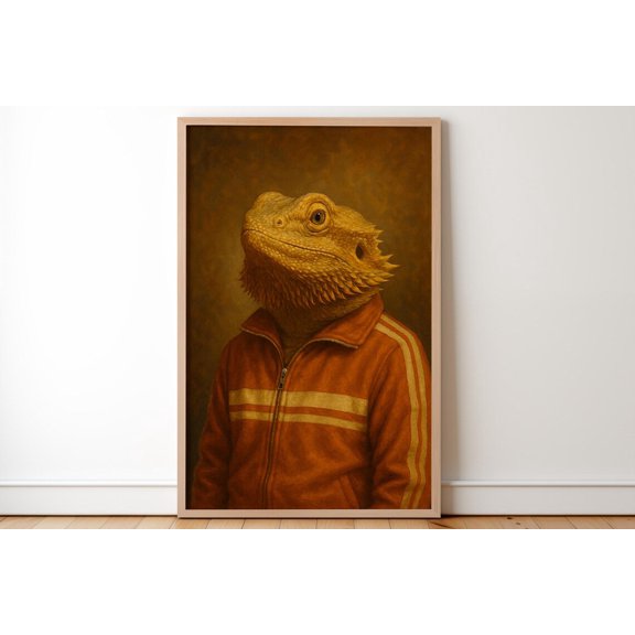 Bearded Dragon In Vintage Tracksuit Slavic Wall Art Design Gift Idea For Mother Father Family Friends Bestfriend, Unframed Paper Print