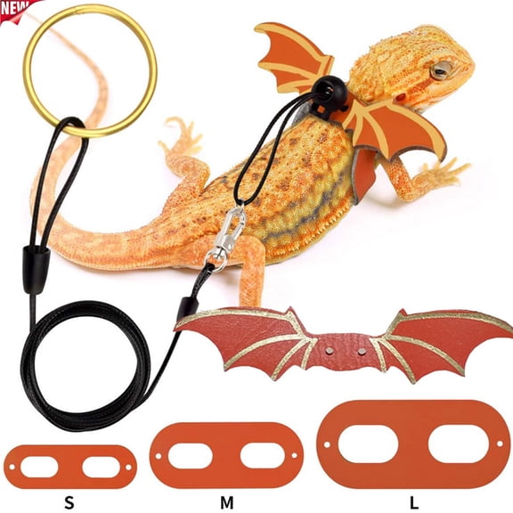 Bearded Dragon Leash Harness, 3 Size Pack Bat Wing Reptile Harness, Adjustable Soft Anti-Escape Elastic Walking Tether with Shock Absorbing Rope for Bearded Dragon Leopard Gecko Small Lizard Reptiles