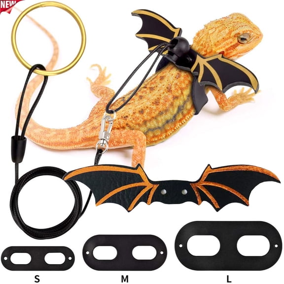 Bearded Dragon Leash Harness, 3 Size Pack Bat Wing Reptile Harness, Adjustable Soft Anti-Escape Elastic Walking Tether with Shock Absorbing Rope for Bearded Dragon Leopard Gecko Small Lizard Reptiles