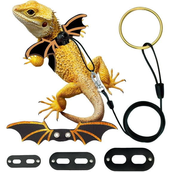 Bearded Dragon Leash and Harness Set with Wings - 3 Adjustable Sizes, Comfortable & Safe Reptile Walking Gear (for Baby to Adult)